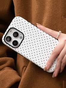 二合一高清波点图案手机壳，适用于苹果 11/12/13/14/15/16/14 Pro Max/15 Pro Max/16 Pro Max/16 Pro，简约个性化节日礼物，送给家人和朋友的理想之选，双层设计，更防震 - 白色 - 查看 2