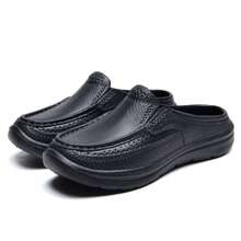 Men's Slip-On Driving Shoes/Chef Clogs - Black - View 15