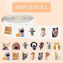 500 buc/rolă autocolante cu pisici de desene animate, autocolante decorative drăguțe pentru sticle de apă, bagaje, huse de telefon, etichete de sigilare - Multicolor - Vizualizare 1