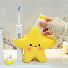 1pc Cute Star-Shaped Plastic Toothbrush Holder - Freestanding Bathroom Organizer With Cute Face Design, Space-Saving Toothbrush & Toothpaste - Multicolor - View 9