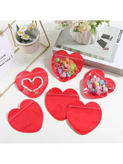 20 piezas Bolsas con cierre resellable con forma de corazón - Bolsas rojas mini lindas para regalitos, bocadillos y recuerdos del Día de San Valentín, embalaje reutilizable transparente para bodas, cumpleaños, Pascua y celebraciones del Día de la Madre, bolsas de regalo versátiles para decoraciones navideñas y ocasiones especiales