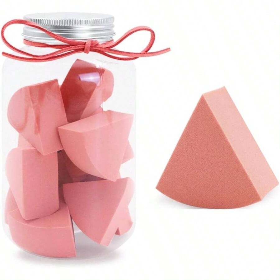 12 esponjas triangulares de mezcla de maquillaje con botella de almacenamiento, sin ltex, licuadoras de maquillaje de uso hmedo y, esponjas cosmticas, cuas de maquillaje para base y polvo, estilo A - Estilo A - Ver 1