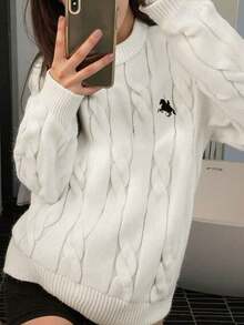 1件少女休闲印花毛衣，春秋冬款，时尚保暖舒适，适合年轻学生穿着 - 白色 - 查看 3