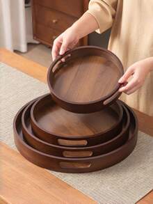 1 pieza Bandeja redonda de madera de nogal con asa, adecuada para aperitivos, pasteles, galletas y entremeses en la cocina, el comedor, el hotel y talla grande escenarios, bandeja de servir