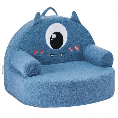 Kindersofa Kindersessel im Monster-Stil aus Schaumstoff mit Armlehnen, waschbares Kindersofa aus 28D-Schwamm & Teddyplüsch Kindercouch für Spielzimmer Schlafzimmer Wohnzimmer Blau