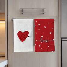 MEMNUN 2pcs Valentine's Day Red Love Text Pattern Kitchen Towels, 15.75*23.62in(40*60cm), Modern Microfiber Soft Absorbent Dish Towels, Hand Towels, Tea Towels, Cleaning Supplies, Ideal For Bathroom And Kitchen Decor, Home Decoration And Gifts - Multicolor - View 6