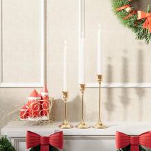 12pcs Elegant & Romantic European Candles For Dinner, Wedding Decoration, 6pcs Tabletop Candle Holders, Conical Metal Candle Holders, Room & Home Decor - Gold - View 8