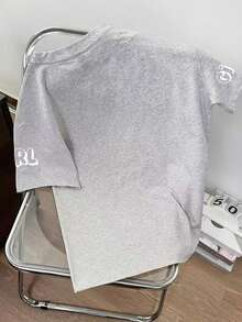 母亲节标语印花圆领T恤，休闲柔软夏季上衣，适合青少年女孩 - 灰色 - 查看 3