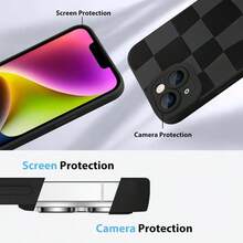 Funda KANGHAR compatible con 14, patrón de cuadros de silicona, funda de teléfono suave y delgada con protección para cámara para chicas y mujeres - Funda de teléfono creativa negra, a prueba de golpes y resistente a caídas, protección completa, adecuada para 17/17ProMax/iPhone16/16Plus/16Pro/16ProMax, iPhone15/15Plus/15Pro/15ProMax, iPhone14/14Plus/14Pro/14ProMax, iPhone13/13Pro/13ProMax, regalo perfecto para novia, novio, Día de San Valentín, Navidad - Negro - Ver 12