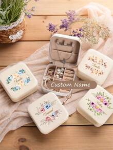 Customized Floral Print Mini Jewelry Organizer Box, Personalized Travel Watch And Jewelry Storage Box, Portable Necklace Gift Packaging Box - Multicolor - View 3