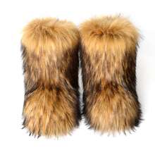 Faux Fur Snow Boots For Men Women ,Non-Slip Winter Fuzzy Boots , Flat Heel  Warm Boots, Furry Plush Short Snow Boot Mid-Calf Boots For Outdoor - Brown - View 11