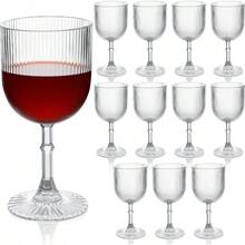 Pcs Plastic Wine Glasses 9 Oz Clear Ribbed Coupe Vintage Goblets Unbreakable Reusable Water Drinking Glasses For Wedding Bar Event Party Festival Grand Plies - 無色 - 查看 1