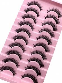 10 Pairs Manga Lashes Faux Mink Eyelashes Natural Full False Eyelashes Travel Essentials Makeup Tools - 自然纖長款 - 查看 7