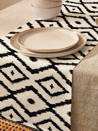 1 pieza Camino de mesa con patrón geométrico, 4 piezas Individuales con patrón geométrico, adecuado para fiestas, cumpleaños, cenas, decoración de cocina y comedor, decoración del hogar y sala de estar para todo el año