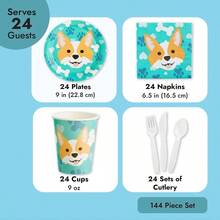 Dog Party Supplies u2013 Serves 24 u2013 Includes Plates, Knives, Spoons, Forks, Cups and Napkins. Birthday Party Pack Dog Lovers Themed Parties, Corgi Pattern - Multicolor - Ver 4
