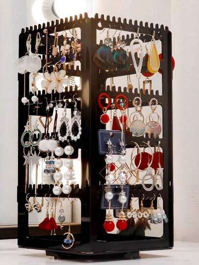 1pc 360° Rotating Jewelry Storage Box, Necklace & Earring Display Rack, Multi-Layer Card Slots & 316 Holes, Large Capacity Earring & Jewelry Box, Valentine's Day Gift, Vanity Organizer - S