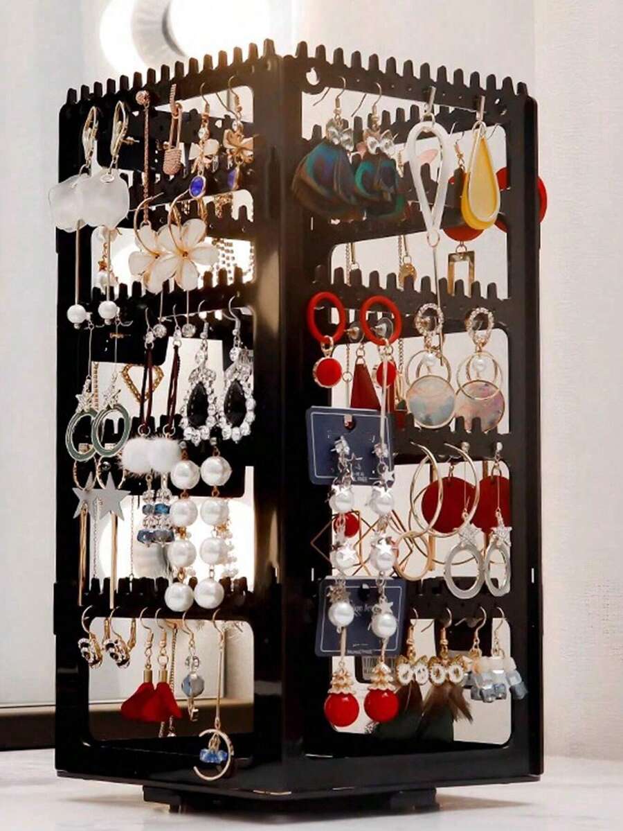 1个360°旋转首饰收纳盒，项链耳环展示架，多层卡槽和316个孔，大容量耳环首饰盒，情人节礼物，梳妆台收纳盒 - S，房间装饰