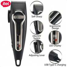 itel IHC-38 Multi-Function Rechargeable Hair Clipper,7000 RPM Powerful Motor,Premium Metal Body Design,Smart Digital Display,Precise Blades For Sharp Cut - Black - View 3