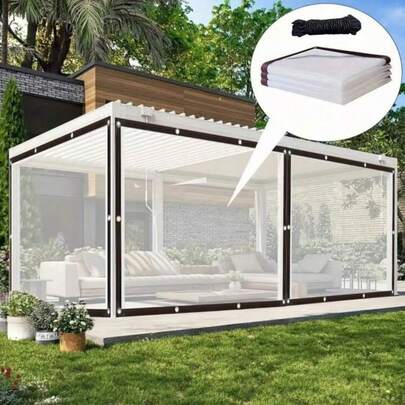 Waterproof Cloth, Rain Tarp For Outdoor RV Awning Side Wall, Upgraded Tear-Resistant Transparent Waterproof Tarpaulin For Outdoor Camping, RV, Balcony, Garden, Patio Furniture, Plant Greenhouse, Firewood Storage In Winter