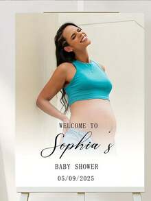 定制照片迎宾牌，适用于婴儿派对 - 个性化孕妇照片及姓名日期牌匾，耐用PVC材质，适用于婴儿派对、新娘派对、婚礼、生日派对、各种聚会 - 多功能装饰纪念品、婴儿派对装饰、活动标牌，优雅字体，高品质印刷，家居装饰客厅 - 彩色 - 查看 10