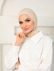 1件装女士经典简约亲肤长边魔术贴两用速戴围巾运动头巾，时尚休闲端庄莫代尔丝滑柔软阿拉伯迪拜土耳其穆斯林纯色运动头巾帽针织帽，适合日常生活、节日、聚会、礼拜、祈祷。 - 杏色 - 查看 3