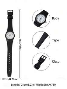 1pc Fashion Casual Black Quartz Watch, Battery Powered, Unisex, Suitable For Outdoor Sports & Leisure - Black - View 2