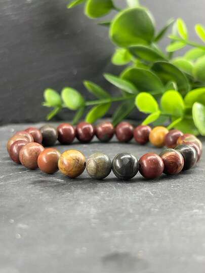 YAUKIA Vòng tay đá tự nhiên, đá ngọc lam đỏ, đá tượng trưng cho sự cân bằng và nguồn cảm hứng, vòng tay co giãn thủ công dùng để thiền định và chữa lành tâm linh dành cho cả nam và nữ.