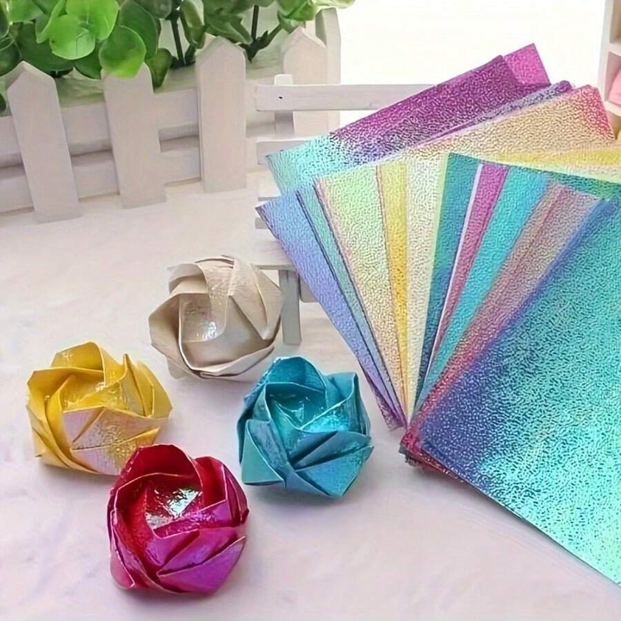 Shiny Origami Paper, 50/100 Sheets 10 Colors Glitter Iridescent Origami Paper - 3.93 Inch Square Single Sided Oragami Papers For DIY Decoration, Scrapbook Decor, Folding Crafts, Arts And Crafts Projects