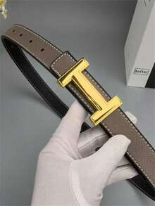 1pc Stylish Ladies' Belt, Made Of High-Quality Leather Material, With A Golden Alloy Buckle, Can Be Matched With Pants And Skirts For Daily Wear. - Work - View 3