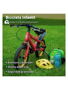 Bicicleta Infantil, Rodada 14 con Ruedas de Entrenamiento, Asiento y Manubrio Ajustable, Ideal para Niños de 3 a 5 Años. Bluelander - Rojo - Ver 2