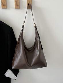 2026 New Fashion Solid Color Commuter Tote Bag, Minimalist Niche Design Underarm Bag, Stylish Large Capacity Shoulder Bag - Coffee - View 4