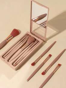 Portable Makeup Brush Set With Mirror, Soft And Fluffy, Pink Floral Letter Pattern, Boxed Makeup Brush Set, Multi-Functional Makeup Brush Set, Makeup Brush Box With Mirror, Mini Multi-Functional Makeup Pen, Foundation Brush, Eyeshadow Brush, Beginner Makeup Tools - Multicolor - View 5