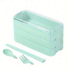 1pc 3-Layer Stackable Bento Lunch Box With Chopsticks & Spoon, Insulated Bag, Adult/School Lunch Box With 3 Compartments, Suitable For Back To School, Work, Outdoor Camping - Multicolor - View 10