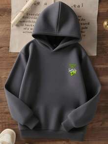 1pc Tween Boy Casual Printed Pullover Sweatshirt, Thermal Lined, Long Sleeve, Autumn/Winter