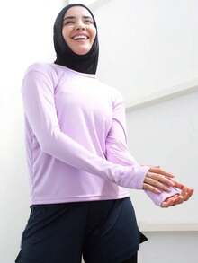 1pc Solid Color Breathable Quick-Dry Sports Instant Hijab - Black - View 8
