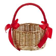 Woven Flower Basket Elegant Rustic Bows Large Capacity Lightweight Portable Basket For Storage - Red - View 6