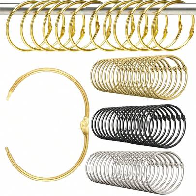 10 piezas/30 piezas/50 piezas Anillos para cortina de ducha a prueba de óxido, ganchos decorativos redondos para cortinas, anillos de metal para cortina de ducha, diámetro interior de aproximadamente 5 cm, (dorado, plateado, negro)