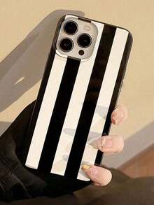 Classic Black & White Vertical Stripe Phone Case, Minimalist Glossy Black Phone Case, Compatible With 17 / 17 Air / 17 Pro / 17 Pro Max, 13, 15, 16 Pro Max, 16, 14, 15, 16 Plus, And Galaxy Protective ShellFOR-YOUR-BELOVED-PHONE Christmas Gifts Christmas Gifts - 1pc - 查看 4