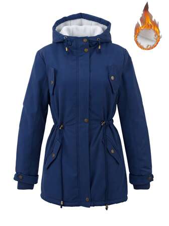 Alpha Camp Abrigo con capucha, cremallera y acolchado para mujer, con forro térmico y cordón en la cintura, adecuado para otoño/invierno