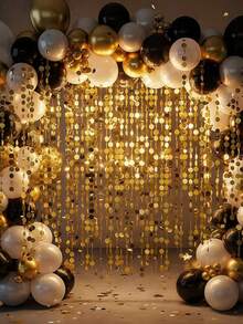 5pcs 100cm Shiny Sequin Flower Garland With Fairy Lights, Free Rope Included, Suitable For Wedding Arch Backdrop, Birthday Party, Baby Shower | Indoor/Outdoor Party Hanging Decor, Photo Backdrop, Wedding Decoration, Home Holiday Party