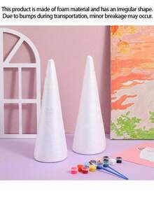1个白色实心泡沫圆锥体，手工DIY圆锥体艺术品，节日用品。PS（聚苯乙烯）泡沫材质，适用于圣诞节和生日场景装饰、家居活动装饰、房屋装饰、人造圣诞树圆锥体、圣诞装饰圆锥树。 - 白色 - 查看 2