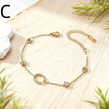 1件「金色星月心形水晶手链：女士精致配饰，闪亮镶嵌，纤细链条设计|完美适用于情人节礼物、生日惊喜、周年纪念、日常休闲佩戴、办公室造型、约会装扮、度假造型、圣诞礼物和节日礼物交换」 - 彩色 - 查看 4