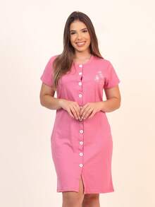 Camisola com Manga e Botões Pós Parto Cirúrgica Amamentação Malha Algodão Americana Blogueira Gestante Senhora Moonlight Mama Maternidade - Rosa - Visão 9