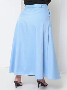 Plus Size Tailored Flared Skirt - Baby Blue - View 6