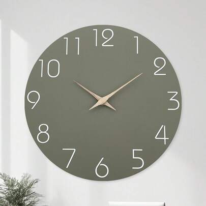 10-16英寸简约灰绿色大号木质挂钟 - 电池供电，静音石英机芯，适用于客厅、卧室、餐厅、家居、厨房装饰，圣诞节和新年礼物（不含电池）