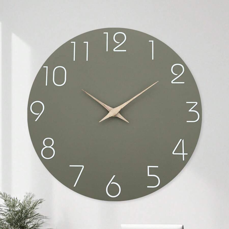 10-16 Inch Simple Gray-Green Large Wooden Wall Clock - Battery Powered, Silent Quartz Movement, Suitable For Living Room, Bedroom, Dining Room, Home, Kitchen Decor, Christmas & New Year Gift (Batteries Not Included)
