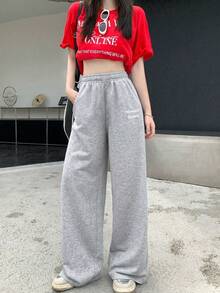 1pc Girls/Teens' Fashion Versatile Casual Straight Leg Pants, Autumn/Winter - Grey - View 3