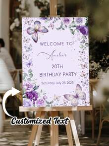 个性化优雅婚礼欢迎牌 - 可定制文字和姓名，花卉蝴蝶图案，薰衣草背景，适用于婚礼、新娘送礼会、生日派对入口装饰 - 安装简便，无需用电，经久耐用，室内/室外皆可使用，高品质印刷，耐候材料，是活动策划和家居装饰的理想之选。永恒的爱 - 彩色 - 查看 2