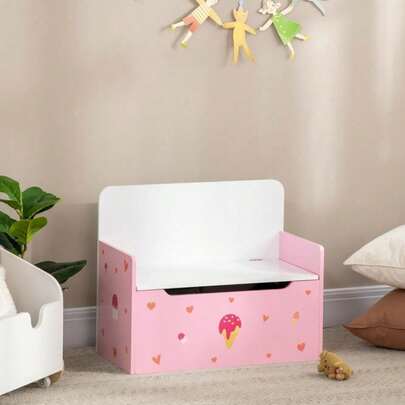 2-In-1 Kids Storage Bench With Safety Rod | Toy Box And Seat In Pink