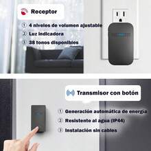 Timbres Inalámbricos para Casa, 1 Transmisor y 1 Receptor, IP54 Impermeable, 38 Melodías, 4 Niveles de Volumen, LED Indicador, 200M de Alcance para Hoteles, Oficina, Exterior, No Requiere Baterías - 1 Transmisor y 1 Receptor - Ver 12